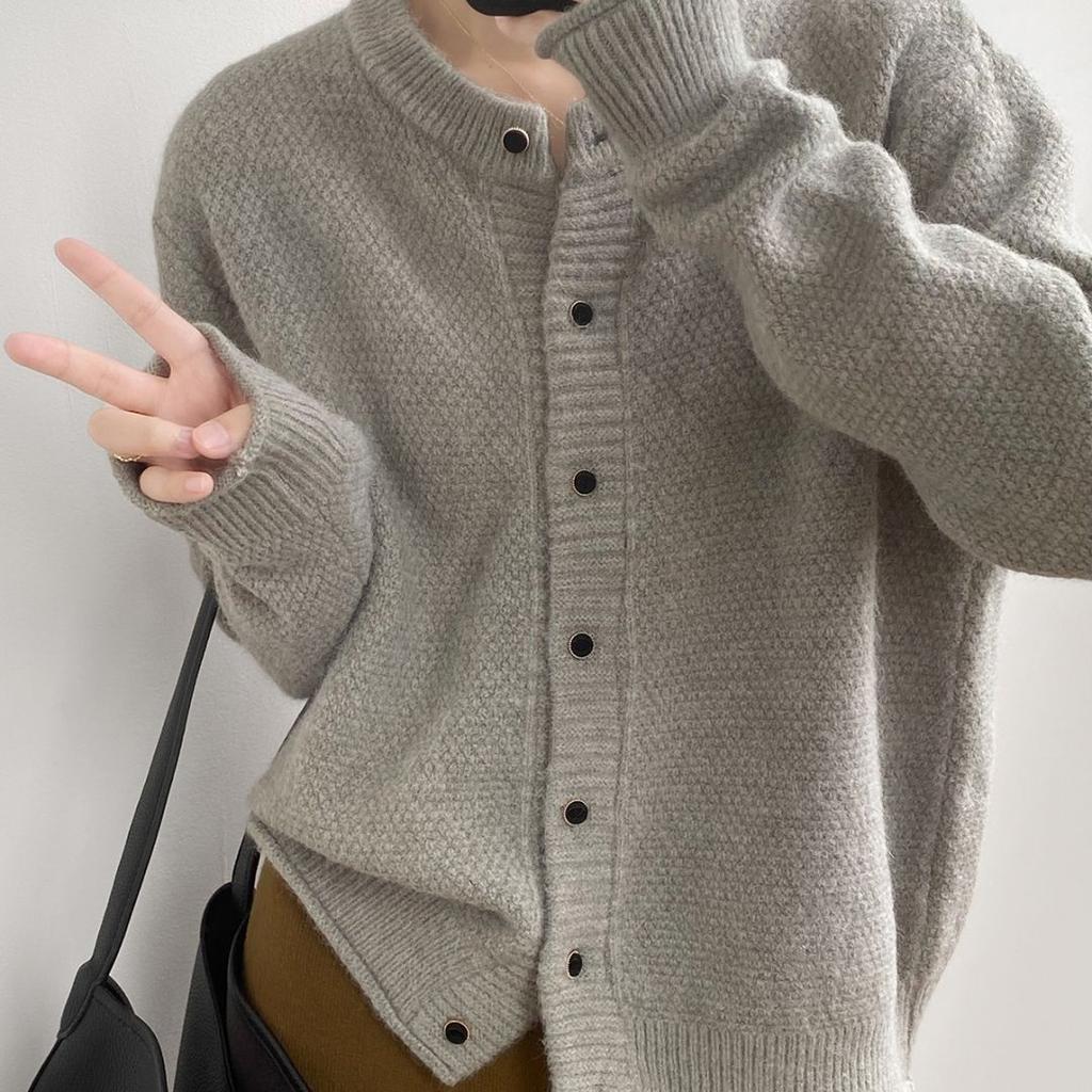 Ленивая верхняя одежда с вязаным свитером, женский весенне-осенний вязаный кардиган с круглым вырезом и длинными рукавами, женский топ