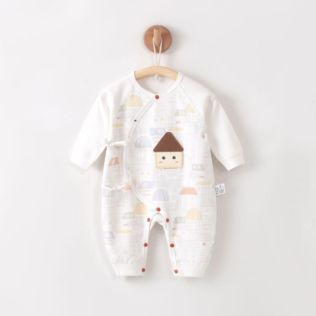 Cotton Baby Romper Long Sleeve Lap Shoulder Design Cross Front Ties Soft Comfortable Newborn Clothes Class A Safety
