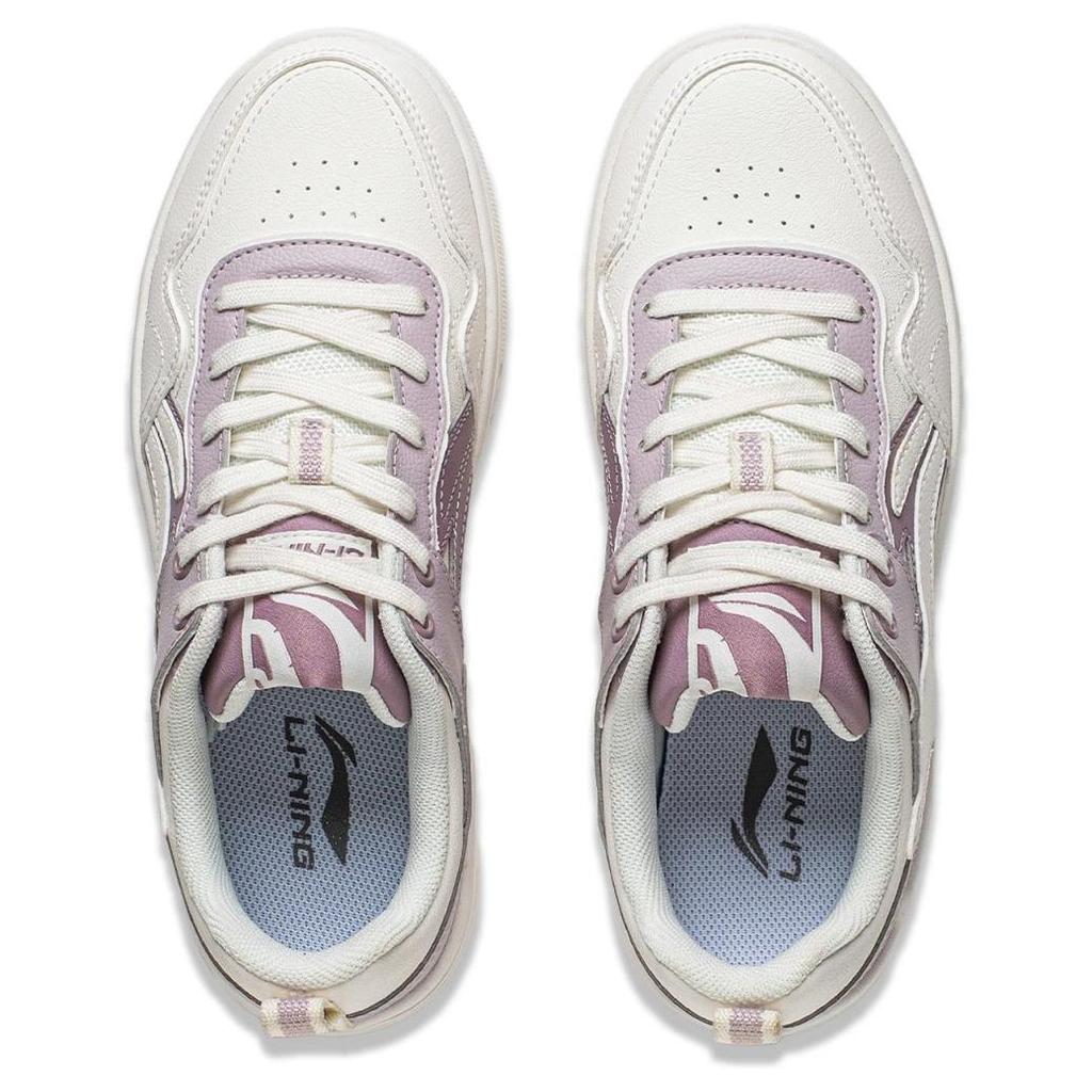 Li Ning Qingyun Soft Classic Low-Top Casual Shoes Women Sneakers White Purple AGCU388-3