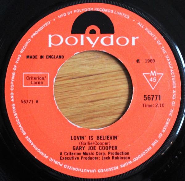 7-дюймовая пластинка GARY JOE COOPER Lovin Is Believin 56771 Polydor 1969 UK Поп Б/у