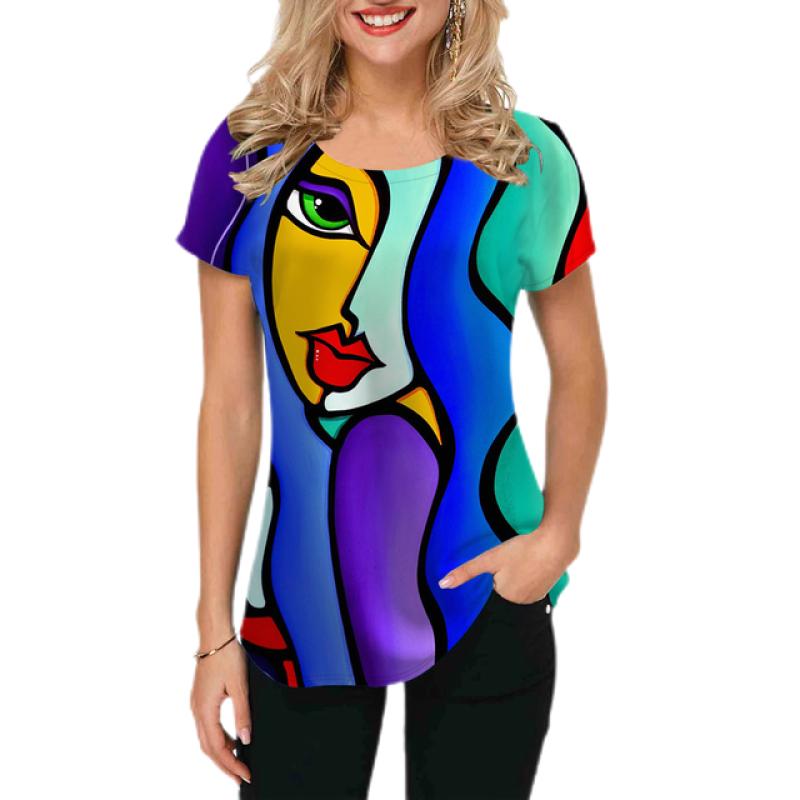 2023 Women T-shirts Abstract Painting Graphic T-shirts Short-Sleeved Tops Fashion Designer Apparle Summer For Ladies Tees New