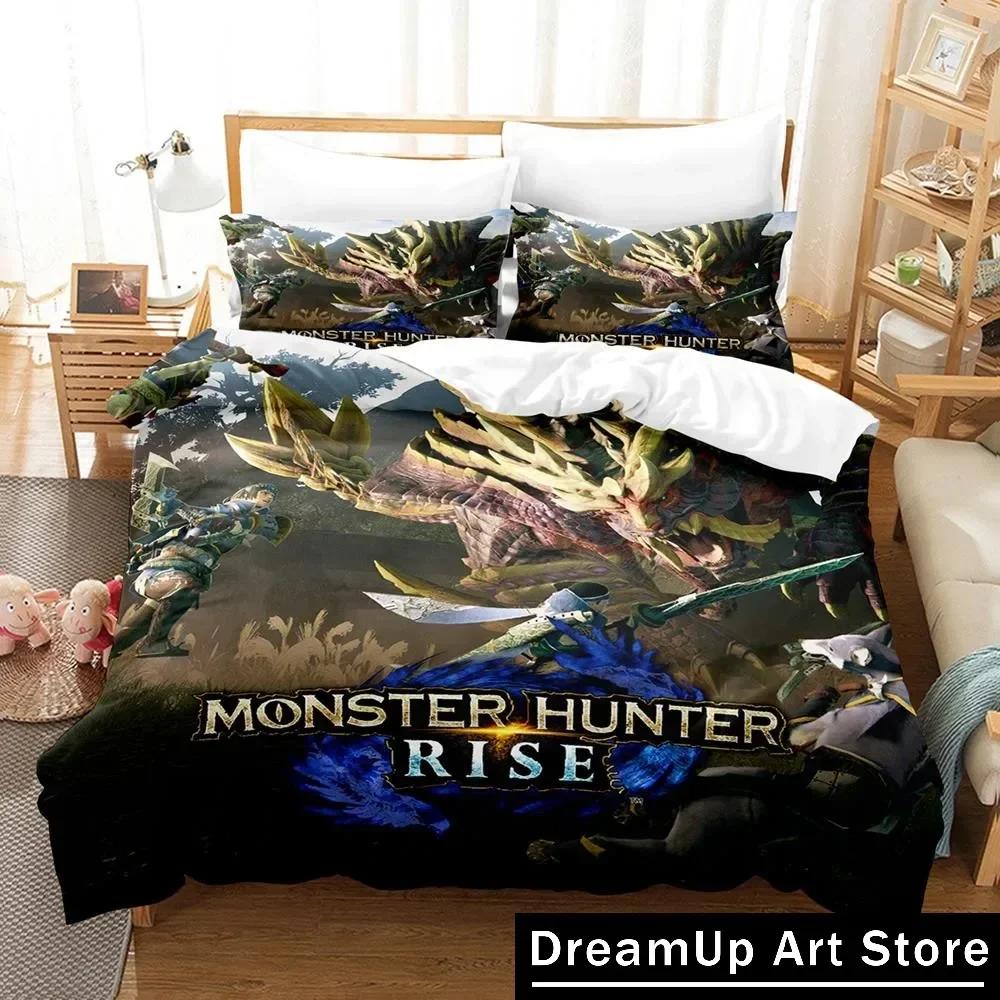 Постельное белье Monster Hunter Rise Мультяшное Аниме трехсекционный комплект Взрослый Детская Спальня Пододеяльник Комплекты 3D Игра Монстр
