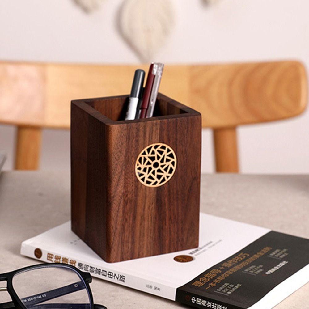 Multiple Use Wooden Pen Holder Black Walnut Pen Container Desk Organizer Wooden Pencil Box Office