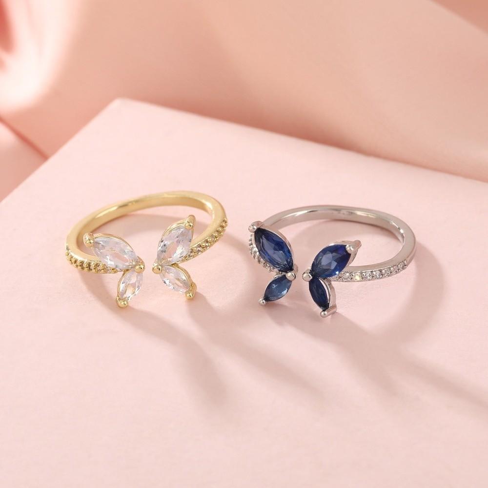 Light Luxury Butterfly Opening Ring Adjustable Crystal Ring Light Luxury Finger Jewelry  Gifts