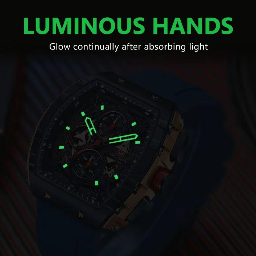 MINIFOCUS Fashion Men’s Silicone Strap Watch Trend Casual Quartz Wristwatch Luminous Waterproof Outdoor Sports Timepiece 0399G