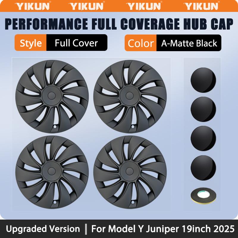 4PCS Hub Cap Performance Replacement Wheel Cover Crossflow Caps Full Rim Accessories for Tesla Model Y Juniper 19 Inch 2025 2026