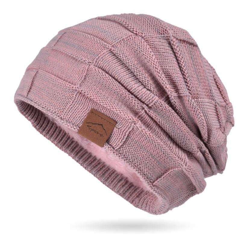 WTEMPO Solid Color Fleece Thick Couple Knitted Hats Women Ear Protection Windproof Casual Versatile Plush Slouchy Hats