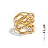 Trendy 316L Stainless Steel Layered Hollow Geometric Wide Ring Gold Silver Color 18K PVD Plated Fashion Jewelry Gift