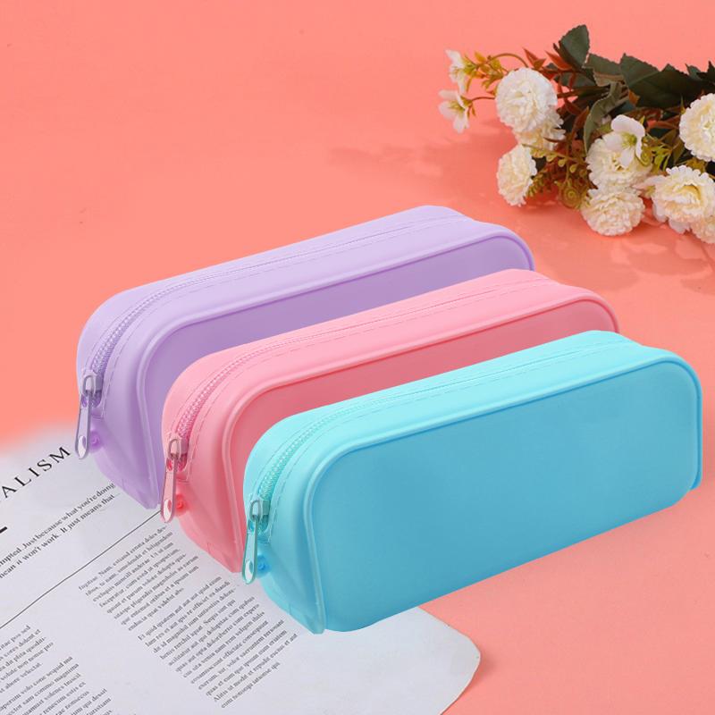 Cute Fashion Pencil Bag Colorful Silicone Pencil Case Stationery Storage Pouch Student School Supplies