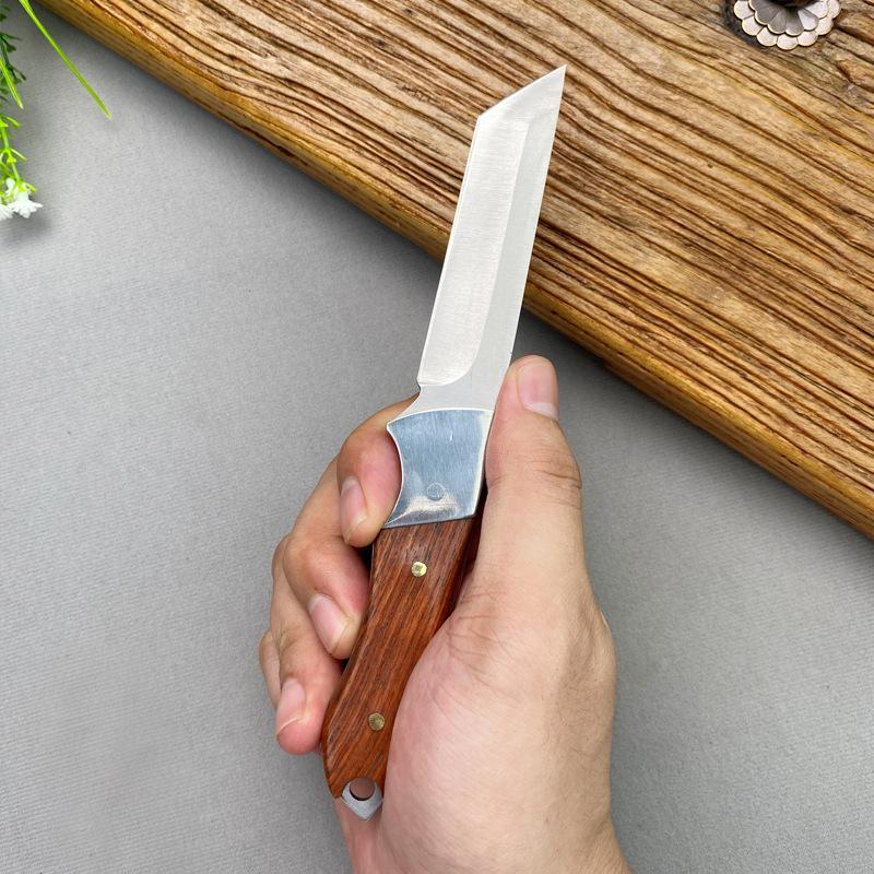 Outdoor Portable Sharp Bone Cutting Knife Kitchen Home Fruit Knife Camping Hand Handle Mongolian Meat Knife Solid Wood Handle