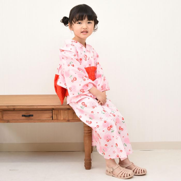 Юката Легко надевать Цельная Юката с крупным цветочным принтом Комплект Юката для детей Девочек Детский Джинбей Комплект Оби 100 110 120 130 140 Летний фестиваль Фестиваль фейерверков