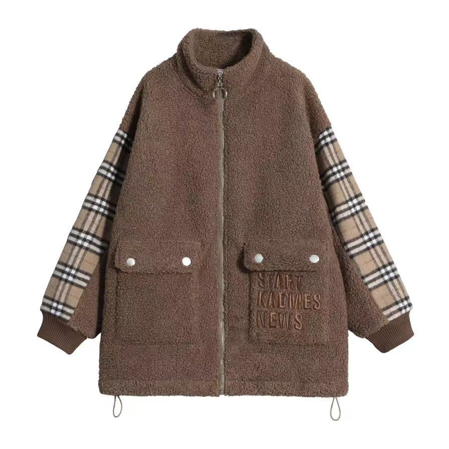 Women's Autumn and Winter Plush Hoodie Jacket Thickened and Warm Mid High Neck Plus Size Cardigan Zipper Short Jacket for Women