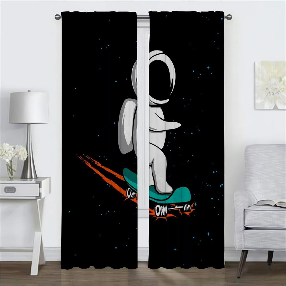 Blackout Curtains for Living Room Astronaut Printing Shades Window Curtain for Room 2 Panel Halloween Decoration Partition Child