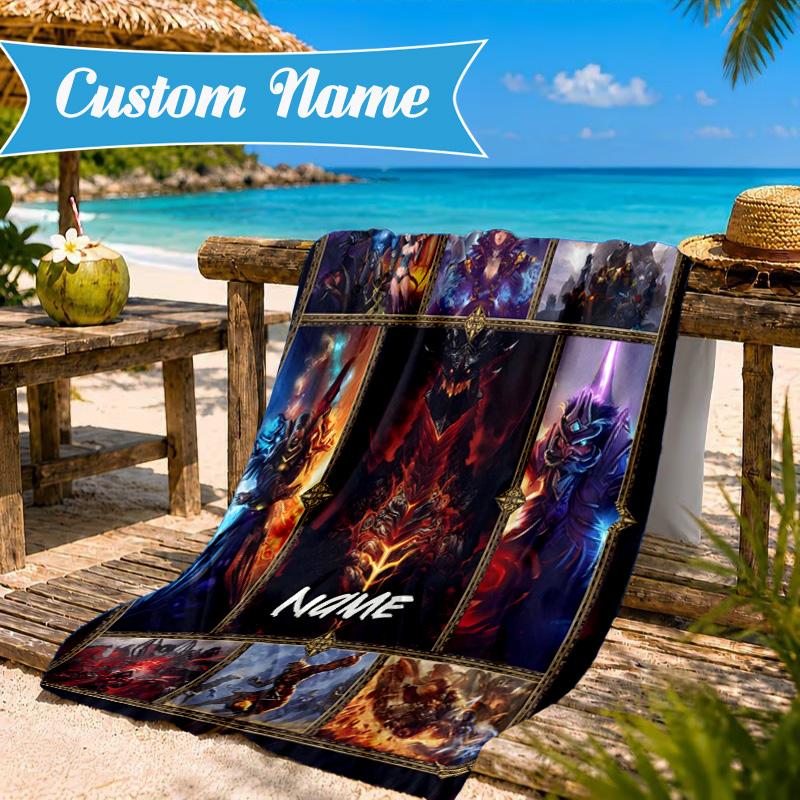 Custom Name Dragon's Fiery Warcraft Beach Towel Microfiber Beach Towel, Lightweight and Quick-Dry, for Summer Travel, Swimming Pool Gift