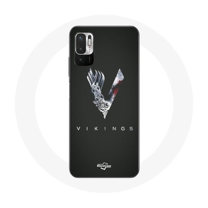 Coque pour Xiaomi Redmi Note 10T 5G Vikings Série Saison 6 logo V Epée Gris Fond Noir