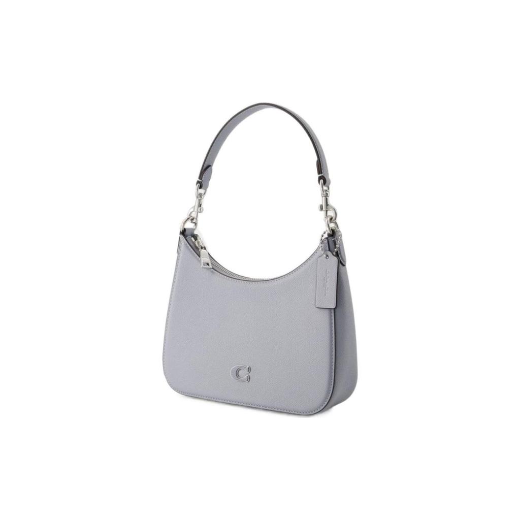 Coach Hobo 23 Letter Logo Plaque Embroidered Crosshatch Canvas And Leather Half-Moon Bag Women Shoulder Bag Gray CJ842-N19