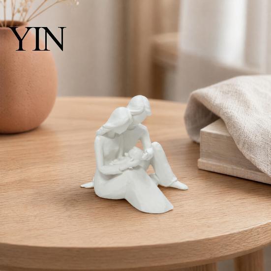 Parent Child Sculpture 3D Printed Family of 3 Sculpture, Modern Father Mother Son Art Piece Figurine, Decorative Statue for Home Office Shelf Elegant
