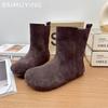 Замшевые женские зимние ботильоны на плоской подошве с мехом, повседневная обувь для женщин 2025 года, теплые и удобные кроссовки для ходьбы, мотоциклетные ботинки для женщин