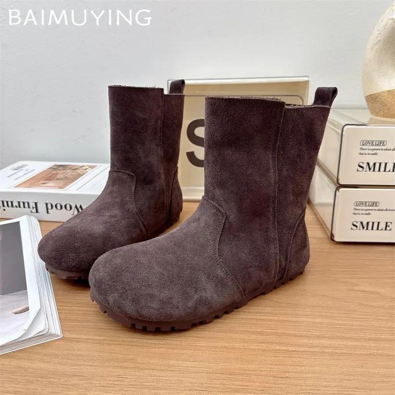 Замшевые женские зимние ботильоны на плоской подошве с мехом, повседневная обувь для женщин 2025 года, теплые и удобные кроссовки для ходьбы, мотоциклетные ботинки для женщин