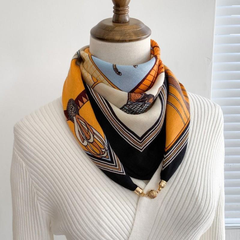 Cotton Linen Square Scarf With Magnetic Clasp Women Lightweight Winter Neck Warmer Fashionable Triangle Wrap