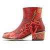 Johnature Винтажные красные туфли, женские короткие сапоги ручной работы из натуральной кожи с принтом на шнуровке