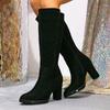 Модные Liyke Сексуальные Ботинки до колена на толстой подошве с круглым носком и молнией Женские ботинки на низком квадратном каблуке Осень Зима Женская обувь Длинные ботильоны