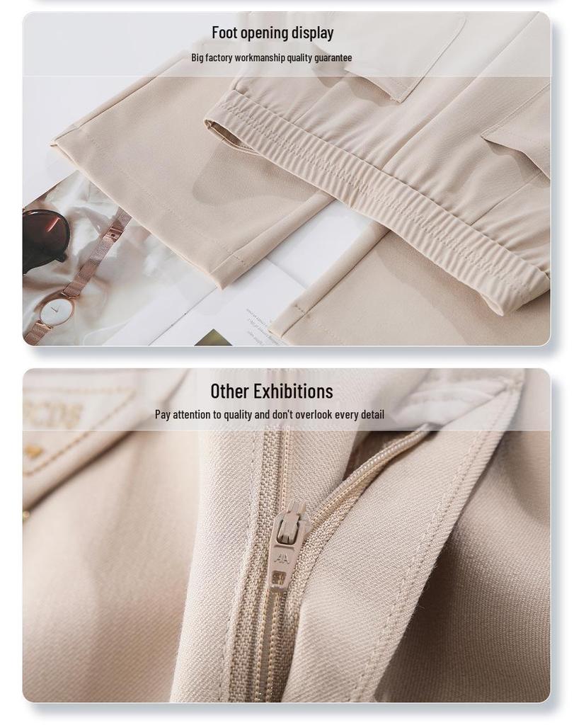 2025 Spring Women's High-End Wide-Leg Black Drape Pants - Casual High-Waisted Straight-Leg for Spring & Autumn