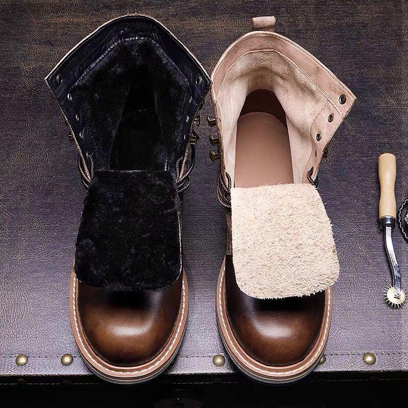 Винтажные высокие мотоциклетные ботинки, ботинки из натуральной кожи, мужская плюшевая теплая осенне-зимняя обувь, мужские ботильоны, мужские ботинки из воловьей кожи