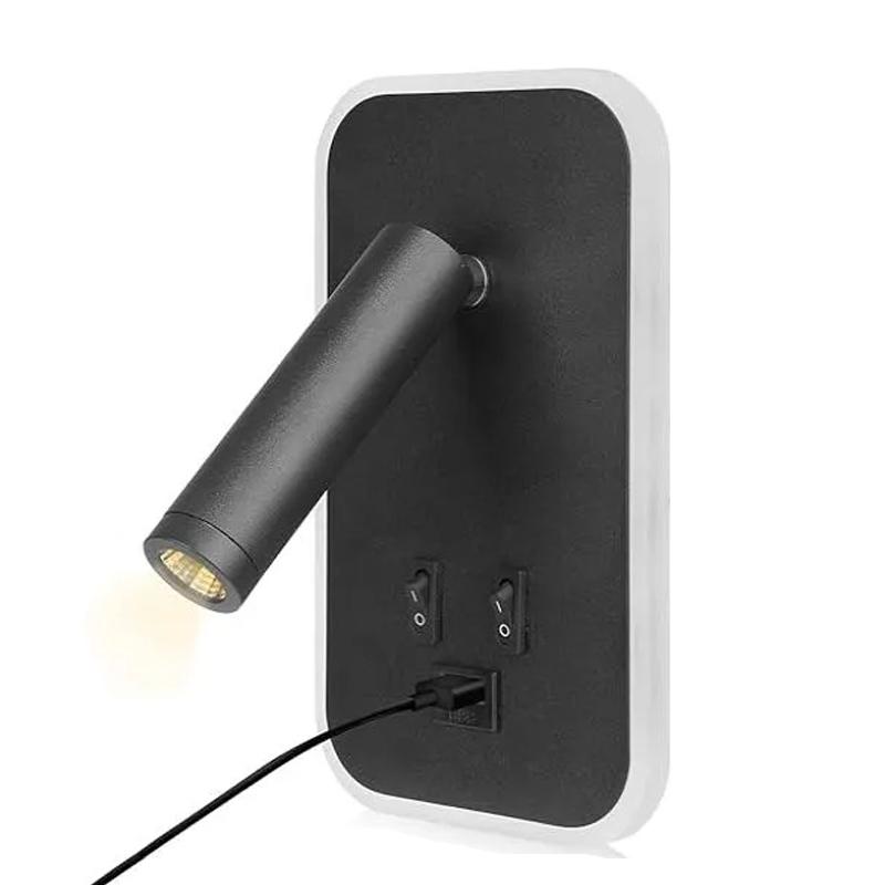 Светодиодный настенный светильник с зарядкой через USB и двойным переключателем управления, головка лампы может вращаться на 330 ° для внутреннего освещения коридора у кровати