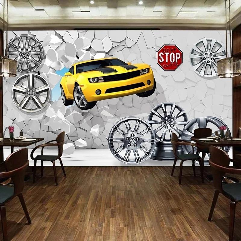 3d обои Современные креативные мультяшные автомобильные настенные фрески Бар Кофейня Авторемонт Фоновые наклейки Фреска