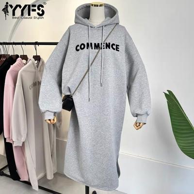 Женская мода Осень Зима Длинный рукав Капюшон Свободный крой Повседневные платья