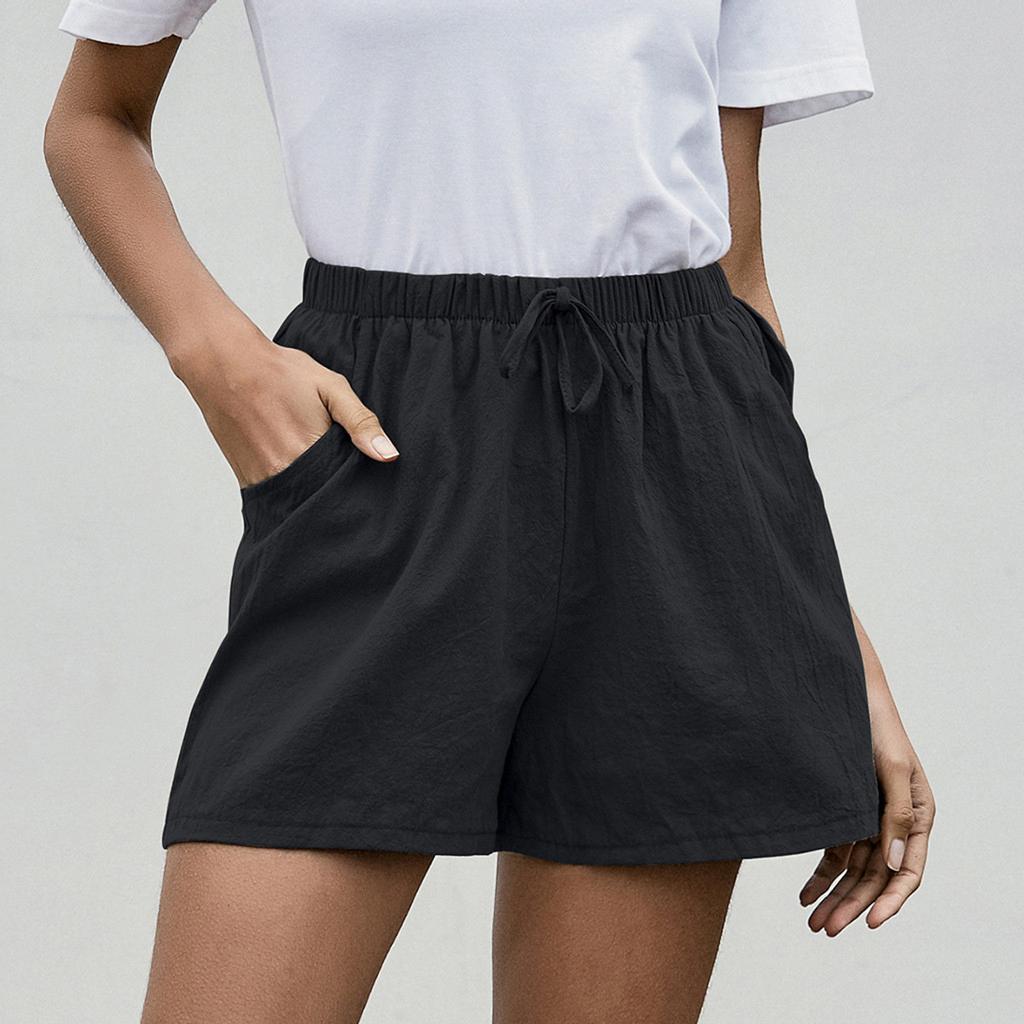 Женские однотонные хлопковые и льняные шорты с высокой талией, повседневные пляжные шорты, брюки