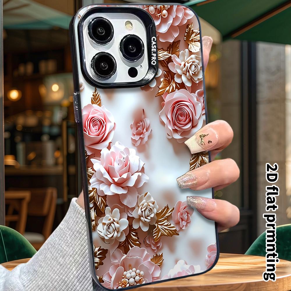 Phone Case: 2D flat design, fits iPhone 18, 17, 16, 15, 14, 13 Pro, color silver protective case, couple style, pearl floral design, Christmas and Hal