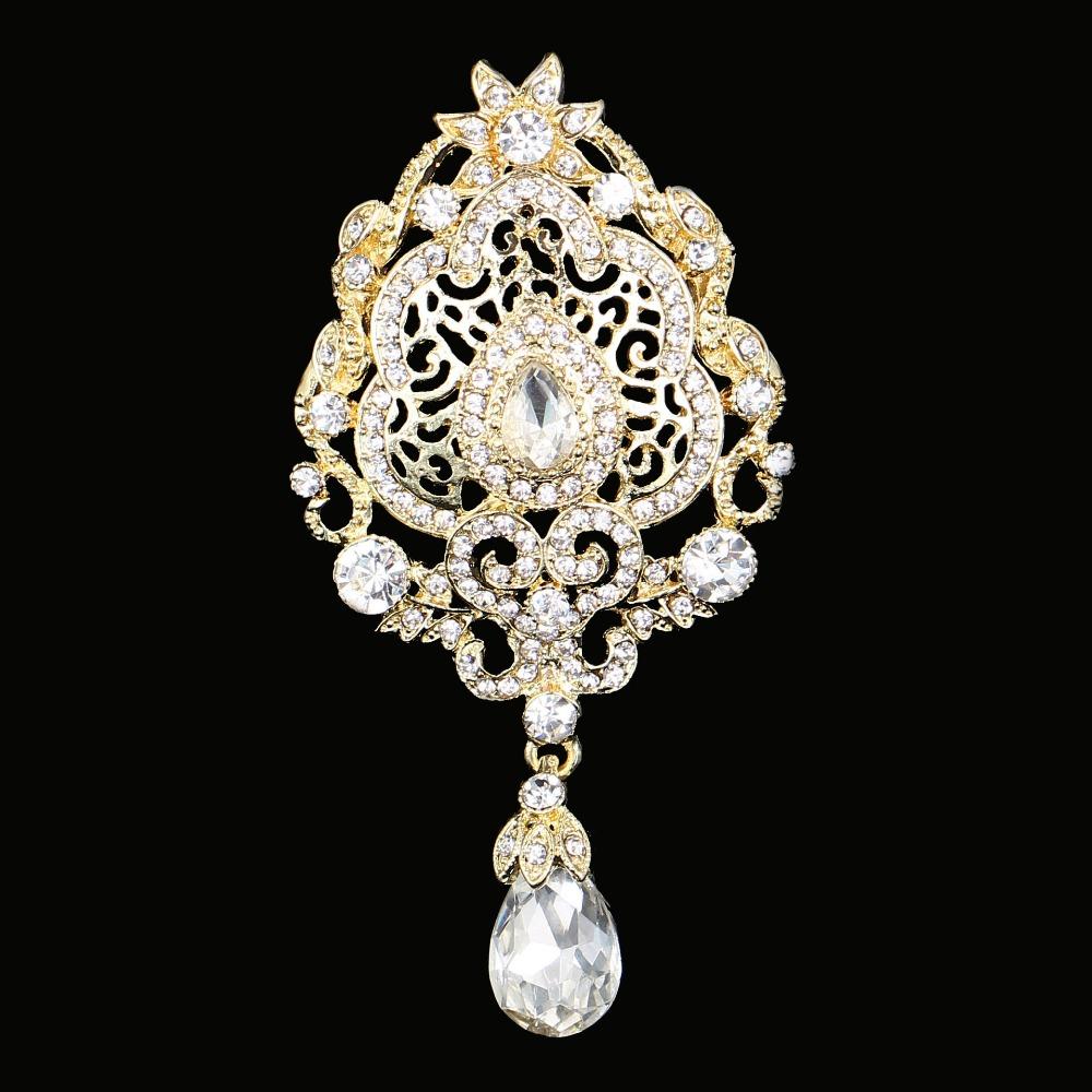 DIEZI Luxury Fashion Flower Bridal Brooches for Women Ladies Wedding Crystal Rhinestone Bouquet Brooch pins Dress Accessories