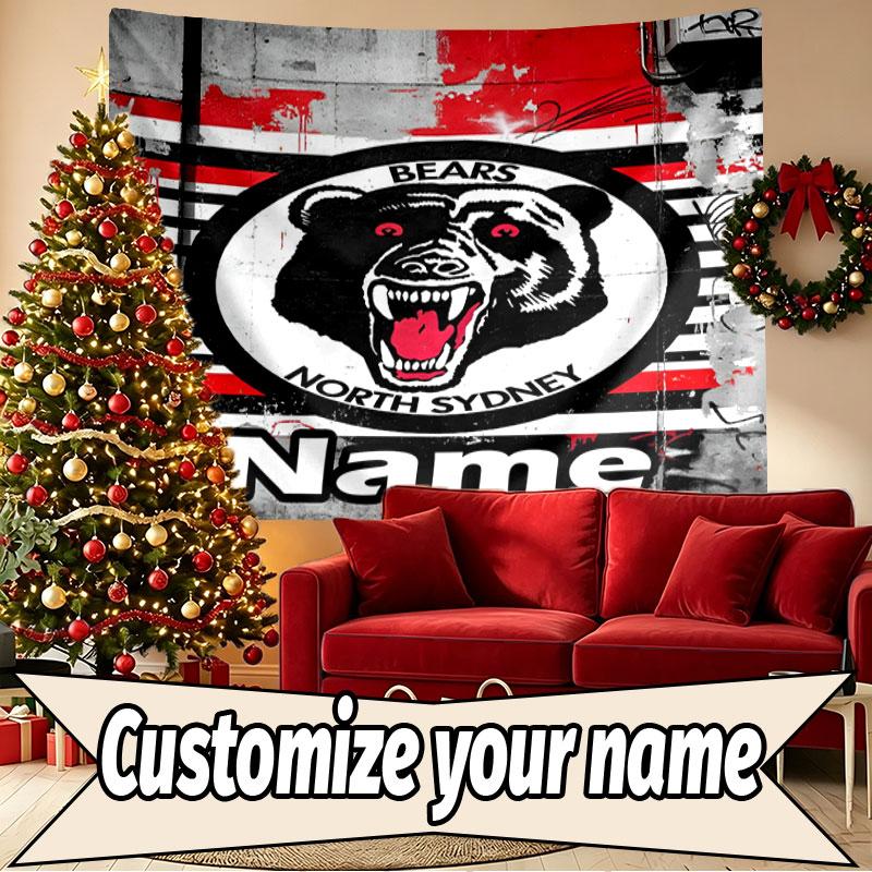 Custom Name Personalized North Sydney Bears Print Tapestry, Wall Art Decor, Bedroom, Dorm, Apartment, LivingRoom, Party Backdrop, Gift for Birthday