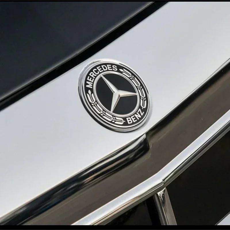 HGQ5   Car Front Engine Hood Emblem 42mm-Curved 38mm-Flat ABS Badge for Mercedes Benz C Class E Class C200 E260 E300L S400L Label