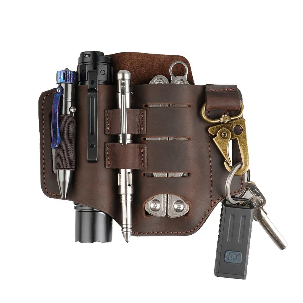 VIPERADE PJ16 Leather Belt Knife Tool Leather Knife Leather Leatherman Flashlight Holster with EDC Pocket Organizer Sheath, Sheath, Men's Sheath,