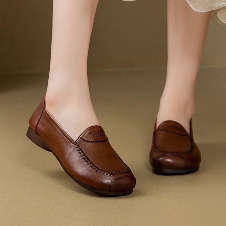 Mom Shoes Soft Sole One Pedal Single Shoes Women's Autumn Comfortable Soft Beef Tendon Sole Flat Sole Women's Shoes Versatile Middle-aged Single Shoes