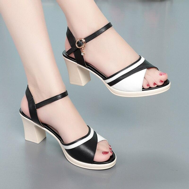 Женские сандалии на высоком каблуке, летние женские сандалии из натуральной кожи, модные женские сандалии с открытым носком в римском стиле