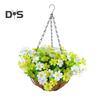 Искусственные подвесные цветы в корзине, искусственные цветы для улицы с корзиной, подвесные искусственные ромашки, искусственные растения с цепью для домашнего сада, патио, декор