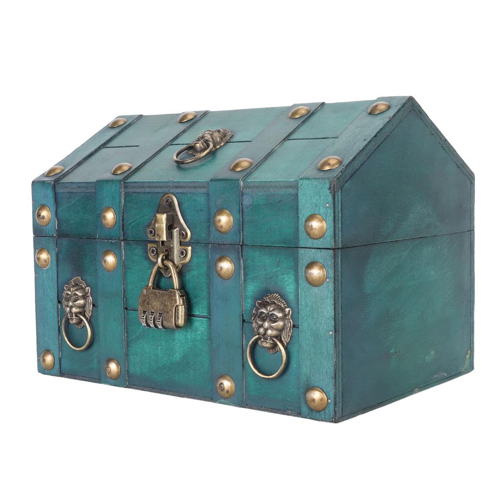 Treasure Chest Storage Box with Combination Lock Handcraft Exquisite Wood Treasure Box for Jewelry