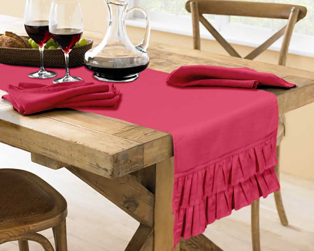 Vargottam Розовый домашний декор, стильная свадебная вечеринка, праздничный декор для сервировки стола, сплошная дорожка для стола с двойной оборкой - 14 x 108