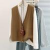Women's Soft Knitted Vest Women Casual Button Deep V Neck Sleeveless Fall Cardigan Stylish Simple Tank Loose Knitwear Coats