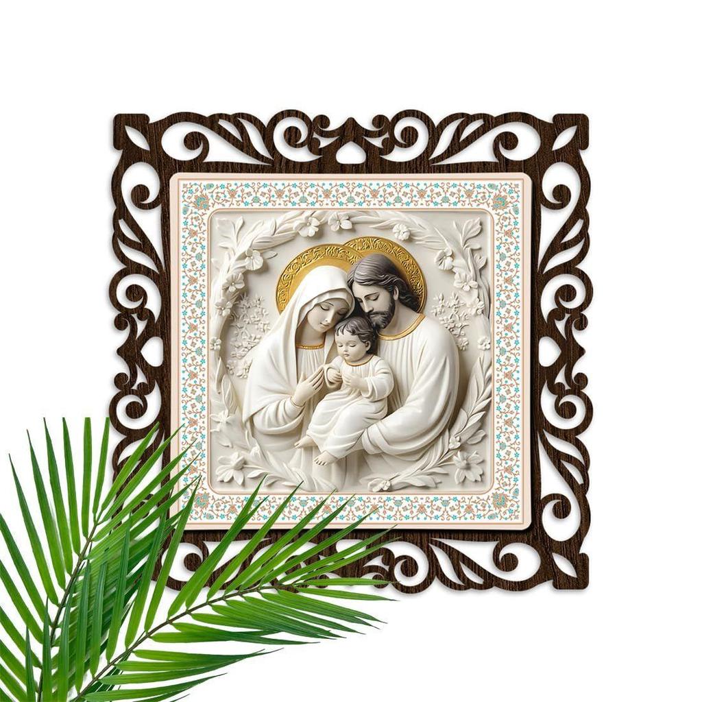 jesus holy family photo frame painting wall hanging home decoration for wall (12inch x12inch) (JIS 061) laser cut