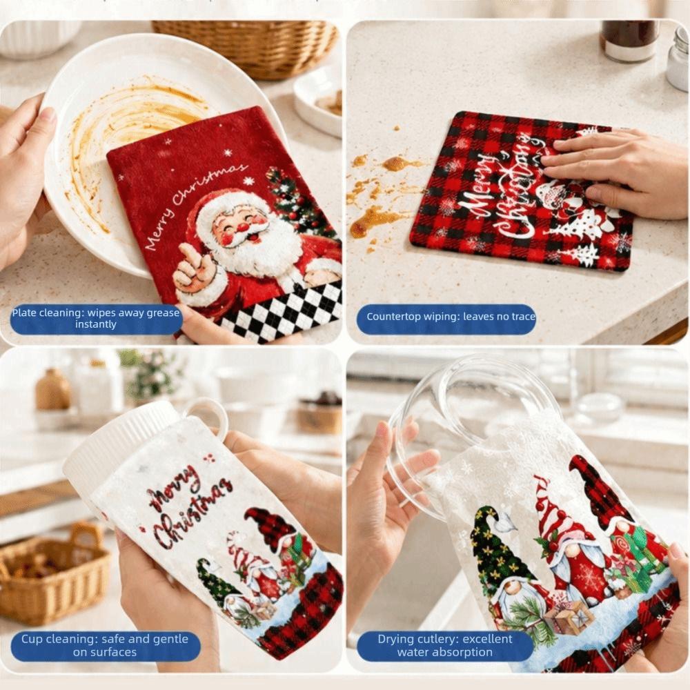 2pcs Absorbent Xmas Hand Towels Reindeer Dish Towels Cleaning Cloth Winter Home