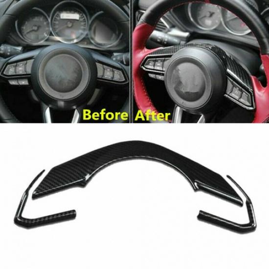 For Mazda CX-5 CX5 2017-2023 Carbon Fiber 3X Car Steering Wheel Decor Cover Trim