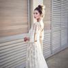 Lace Flared Sleeve Wedding Dress for Bride Deep V Neck Open Back Bridal Ball Gown Boho Beach Swing Dress