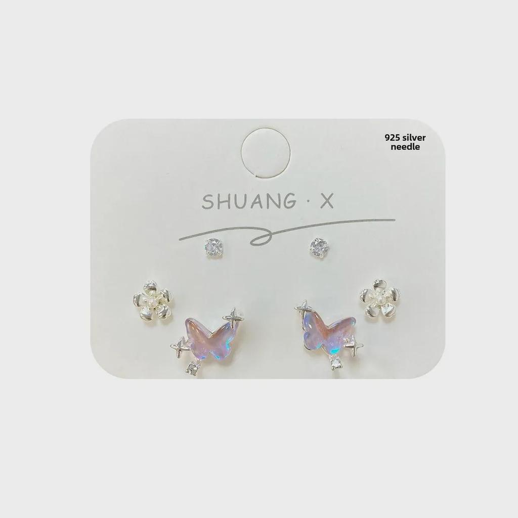 Colorful Aurora Butterfly Earrings with Silver Needle - Cool, Simple & Niche Design