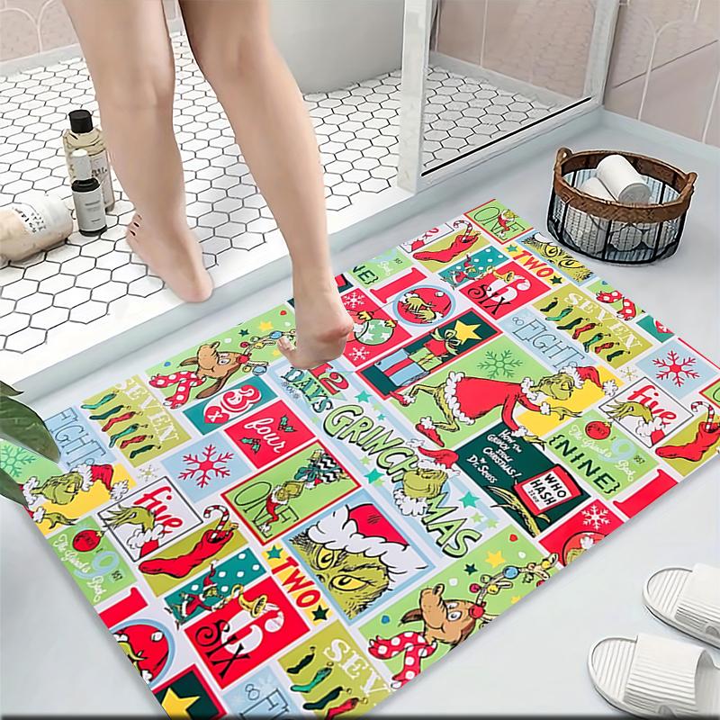 Grinch Christmas Paper Carpet Rug Soft Washable Antislip Home Living Room Sofa Mats Personalized Christmas Rug