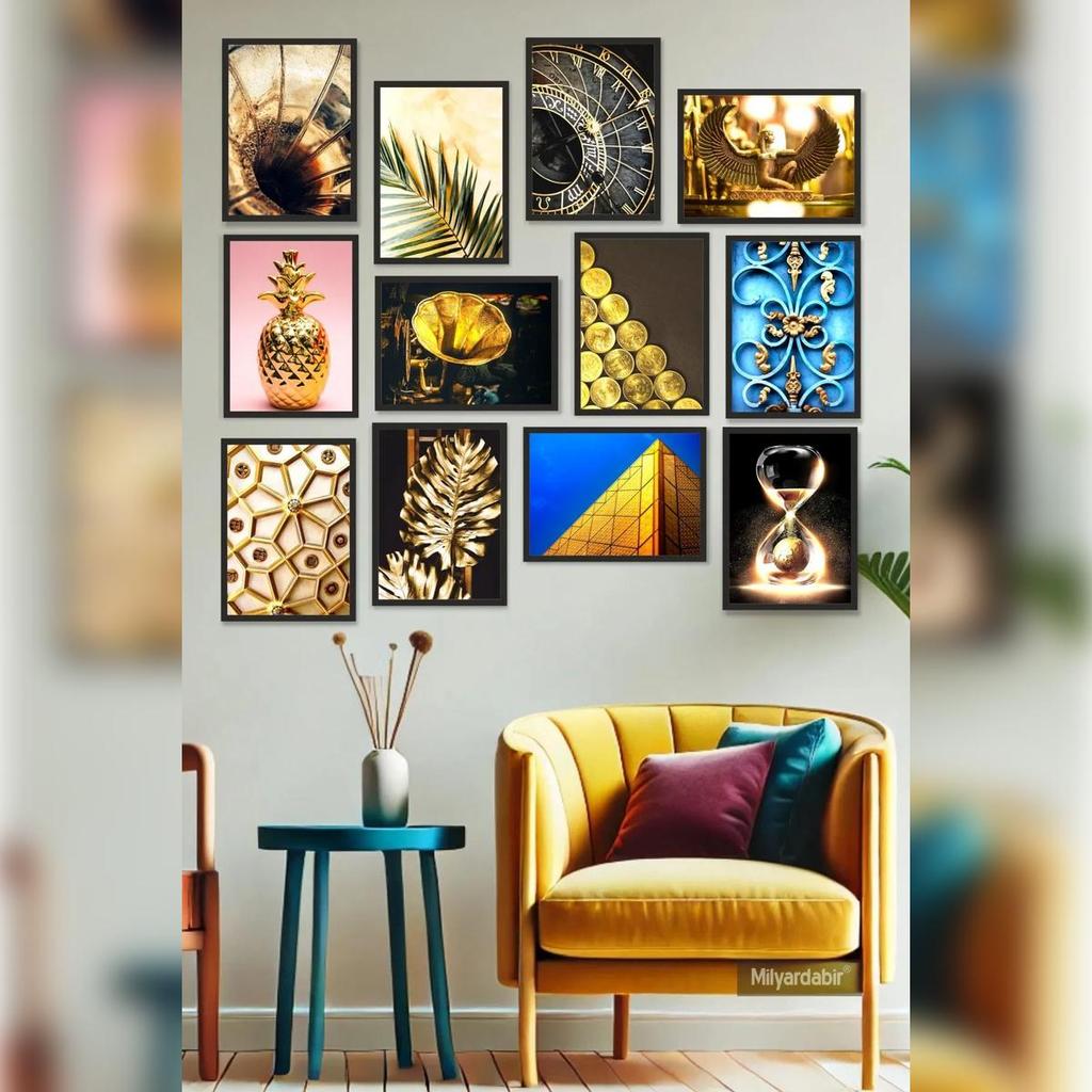 Enhance Your Home with the Must-Have 12-Piece Gold-Toned MDF Wall Art Set for Modern Décor!